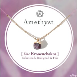 Bixorp Chakra Necklace, Gemstone Pendant Gift, 925 Sterling Silver or Gold-Plated Stainless Steel Chain, Gemstone Gold Sterling Silver, Amethyst