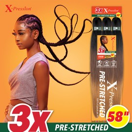 Sensationnel X-pression prestretched braiding hair - Kanekalon flame retardant smooth yaki braid hair extension 3X 58 inch (5 pack, 1)