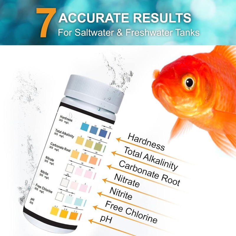 7 in 1 Aquarium Test Strips, 100 Strips Fish Tank