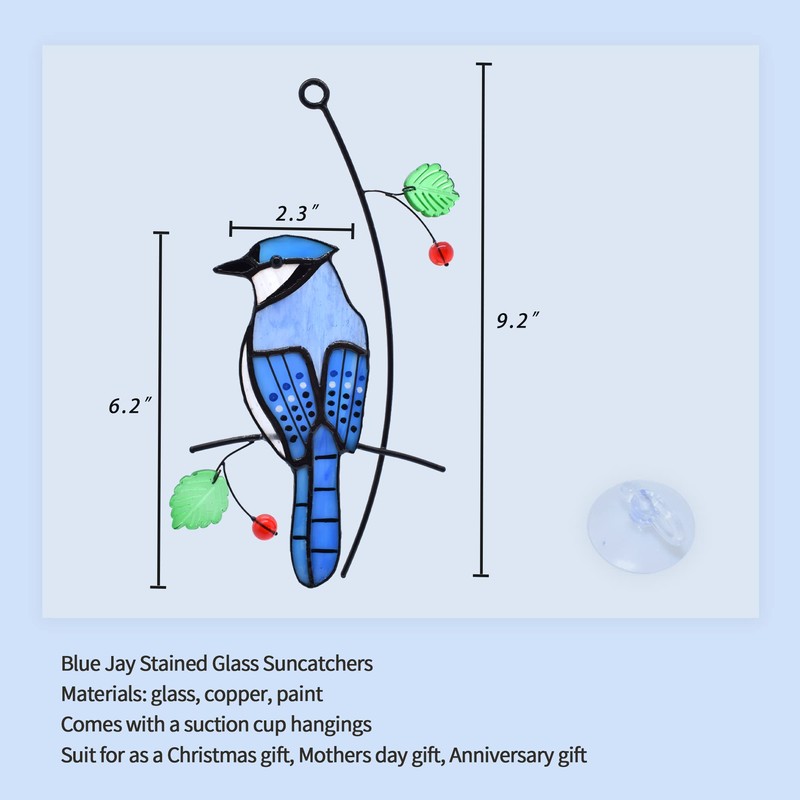 Lolitarcrafts Blue Jay Modern Stained Glass Window Hangings Blue Birds