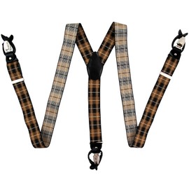 Vesuvio Napoli New Y back Men's Suspenders Braces clip on Formal plaid checkers brown gold