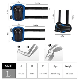 SKT HP Protective Gear for Adults, Knee Pads Elbow Pads Wrist Guards for Inline Skating Biking Skateboarding (Blue)