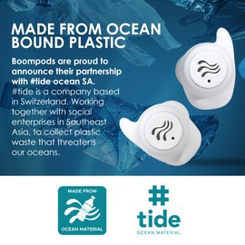 Boompods Soundwave - Sustainable True Wireless Earbuds, Bluetooth Earphones Made From Ocean Bound Plastics, In Ear Headphones with Mic, IPX6 Waterproof, Perfect TWS Ear Buds for Sport/Running, White