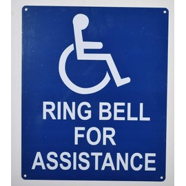 Ring Bell for Assistance ADA Sign (White/Blue,Aluminium, 10x12)-The Pour Tous Blue LINE