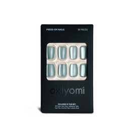 Okiyomi Blue Press on Nails - Sea Foam Blue Cat Eye Press on Nails | Magnetic Turquoise Blue Shimmer | Short Ballerina Squoval Shape | 15 Sizes - 30 Soft Gel Fake Nails with Glue and Stick On Tabs