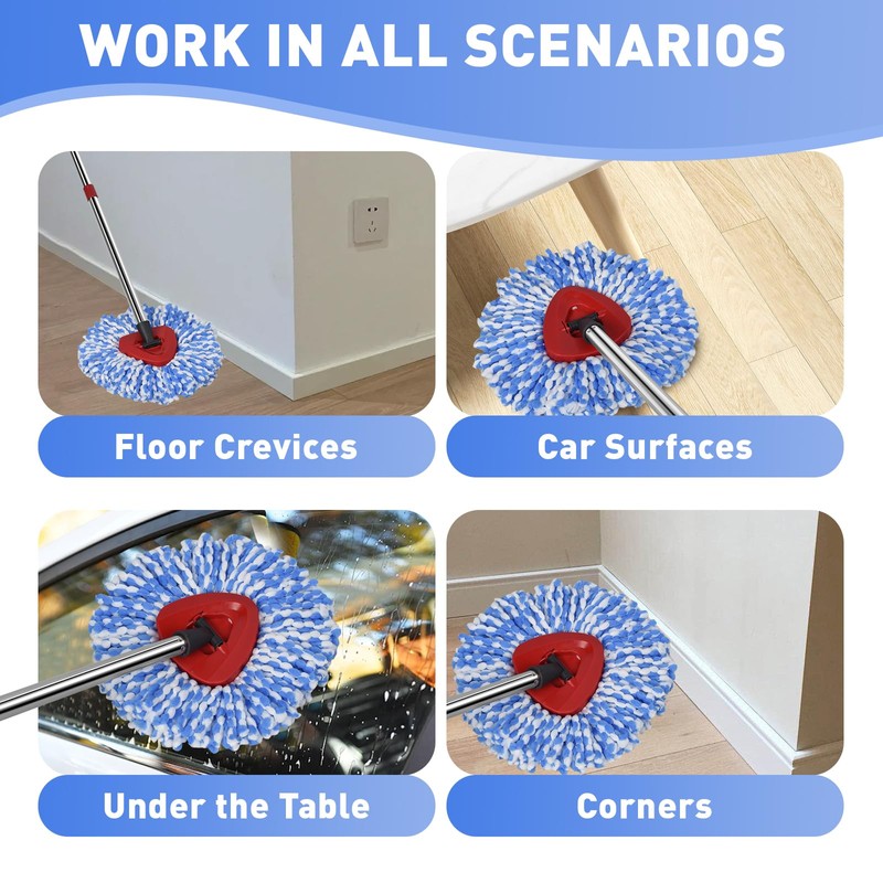 GRAREND 4 Pack Spin Mop Replacement Heads, Microfiber Mop Refills
