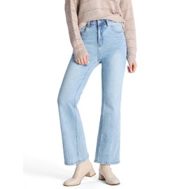 Prettyleaf Women's 28" Petite Stretch Bootcut Jeans High Waisted Curvy Flare Denim Pants, Light Blue, XX-Large