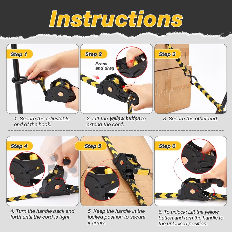 Koalafast 2 Pack Retractable Ratchet Straps Heavy Duty, 1" x