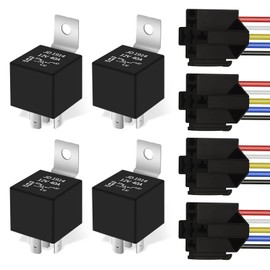 Pack of 4 12 V 40 A SPDT 5-Pin Car Relay with Socket JD1914, 5-Pin Car Vehicle Engine with Wires, Switching, for Vehicles, Mini Relay for Car, Truck and Boat