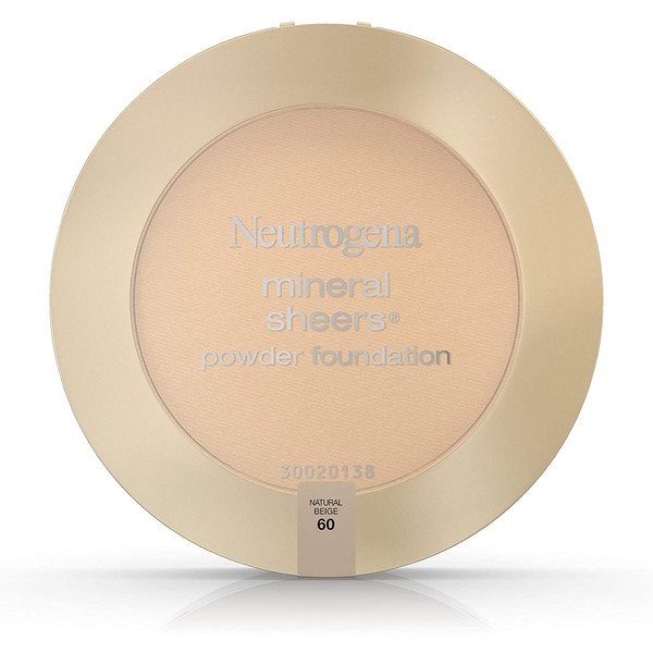 Neutrogena Mineral Sheers Compact Powder Foundation, Lightweight & Oil-Free Mineral Foundation, Fragrance-Free, Natural Beige 60,.34 oz(Pack of 2)