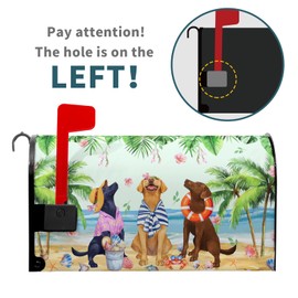 Evlaschin Summer Dogs Magnetic Mailbox Cover 21x18Inch Funny Tropical Beach Coastal Puppy Waterproof Mailbox Wrap Letter Post Cover Standard Size for Garden Yard Outdoor Season Outside Decor