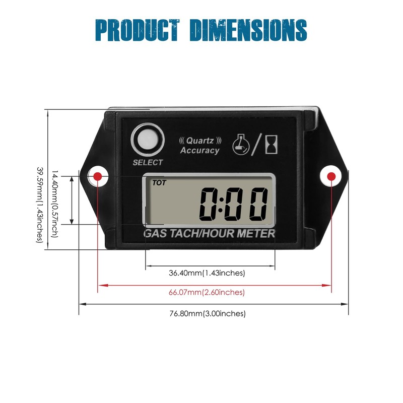Runleader Digital Maintenance Hours Tachometer Waterproof Design for Lawnmower, Generator,