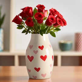 Ceramic Heart Vase，8 Inch Tall Flower Vase,Unique Cute Large Decorative Bouquet Modern Pink Red Vases Home Decor,Gifts for Women,Valentines Day Gifts for her