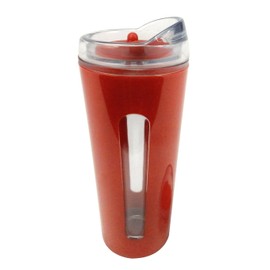 14 Oz Acrylic Skinny Tumblers with Lids, Double Walled Water Bottle to Keep Water Hot and Cold, Red - Lot Of 3