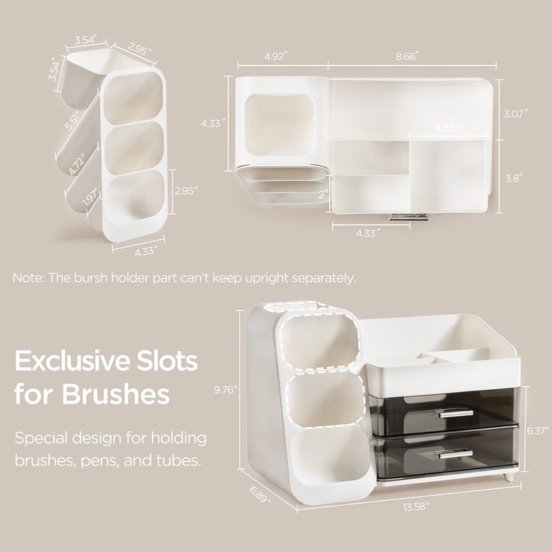 HBlife Makeup Organizer with Brush Holder for Vanity, Large Plastic