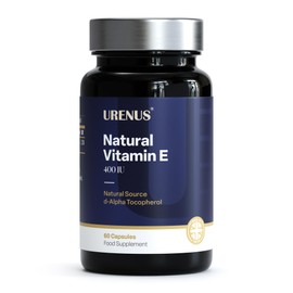 URENUS Natural Vitamin E 400 IU – 60 Vegan Capsules – Natural Source d-Alpha Tocopherol – High Strength Vitamin E Supplement – Antioxidant Support – Made in UK