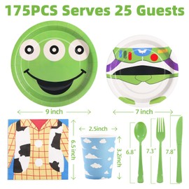 175Pcs Story Birthday Party Decoration, Toy Plates and Napkins Party Supplies, Cartoon Story Plates for Boys Baby Shower Kids Birthday Party Favors, Serves 25 Guests
