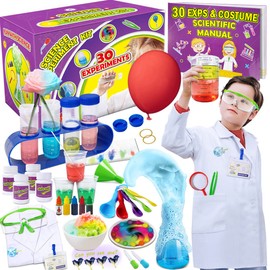 UNGLINGA 30 Science Experiments Kit with Lab Coat for Kids Scientist Costume Play Toys Gift for Boys Girls