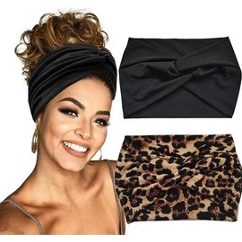 LENGAIJIN Wide Headbands for Women, 7'' Extra Large Turban Headband Boho Hairband Hair Twisted Knot Accessories, 2 Pack