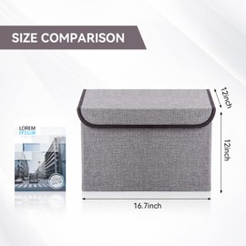 Bagnizer Large 17" 42 Quarts Collapsible Stackable Storage Bins with Lids [3-Pack] Foldable Fabric Linen Storage Boxes Cube, Closet Organizer Baskets with Label for Home (16.7 x 12 x 12, Gray)