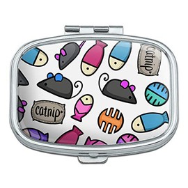 Cat Toys Mouse Fish Catnip Pattern Rectangle Pill Case Trinket Gift Box