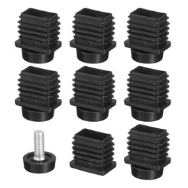 sourcing map 8 Set Leveling Feet, M8x20x30mm Plastic Adjustable Furniture Leg Leveling Rectangle Tube Insert Screw-in Glide Levelers Fit Hole 20mm for Table Chair Furniture, Black