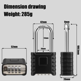 2.3in Long Shackle Combination Padlock, Diyife Large Heavy Duty Outdoor Padlock [One-Touch Unlocking] [Weatherproof] Design of Hidden Password, High Security for Locker, Gym, Garden, Fences