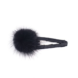 surell Real Mink Fur Pom Clip - One 1" Pompom clip- Cute Trendy Hair Clip - Fun Hair Snap Clip with Pompom Accessory - Black