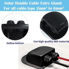 QeeHeng Solar Double Cable Entry Gland, Waterproof Solar Photovoltaic Plastic Bracket Curved Cable Connector Dual Cable Entry Housing for Solar Panels of RV, Boat, Vehicles, Camper Vans, Sheds (Black)