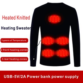 Winter Body Heating Tops Knitted Warm Underwear Electric Warmer Heated Apparel Thermal Pullover Sweater ​for Men Women Black(XXL)(NOT Included Batteries)