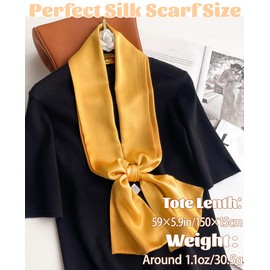 kcctoo 59” Long Silk Like Head Scarf Women's Fashion Square Neck Satin Scarfs for Bag Hair Scarves Gift 59 * 5.9”, Z3 Ginger Yellow 59" X 5.9", 59” x 5.9”/150 x 15cm