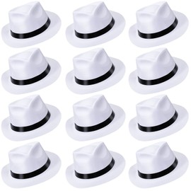 Sureio 12 Pieces Gangster Hat, Plastic Gentlemen Hats, Gangster Costume Hats for Men Women 1920s Party(White)
