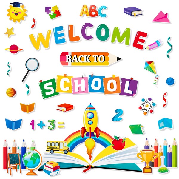 Konsait Back to School Bulletin Board Decorations, 60Pcs Books Rocket