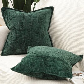 MADIZZ Decorative Chenille Neutral Pillow Covers 50x50 cm Green Pack of 2 Throw Pillows for Couch Sofa Boho Accent Pillow Cases for Bed Cushion for Bedroom Living Room Modern Home Decor