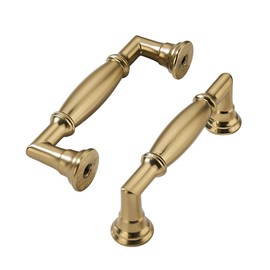 khtumeware 10 Pack 3-1/2 Inch(89mm) Brushed Brass Cabinet Pulls Heavy Duty Soild Warm Brass Cabinet Handles Kitchen Brushed Gold Cabinet Hardware for Cupboard Drawer Handles