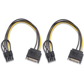 ELFJMZP 15-Pin SATA Male to 8 Pin (6+2 Pin) PCI-Express Female Video Card Power Adapter Cable(Pack of 2)