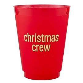 Santa Barbara Design Studio Reusable Plastic Party Cup Pack Red & Gold Foil Frost Flex Cups, 6-Count/16-Ounce, Christmas Crew