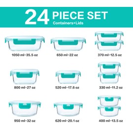 24-Piece Glass Food Storage Containers with Locking Lids,Glass Meal Prep Containers Set - Airtight Lunch Containers, Microwave, Oven, Freezer and Dishwasher,Green