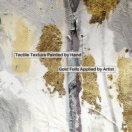 Birch Forest Canvas Wall Art: Large Abstract Tree Painting with Gold Foil Hand Painted Textured Artwork for Bedroom