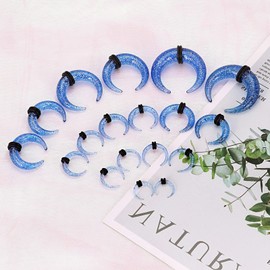 YOFANST Acrylic Crescent Shaped Horseshoes Taper Set Pincher Septum Rings Gauges 14G 12G 10G 8G 6G 4G 2G 0G 00G, 9 Pairs Powder Blue