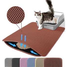 Petinstinct Jumbo Cat Litter Mat, 46x26 Inches Double Layer Honeycomb Litter Trapping Mat, Non Slip Waterproof Urine Proof Extra Large Cat Litter Box Mat, Kitten Supplies and Essentials, XXL, Brown