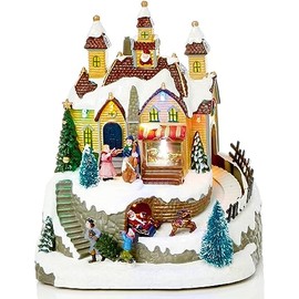 Premier LED Musical Christmas Animated Traditional Village Snow Scene with Toy Shop - Plays a Medley of Christmas Tunes