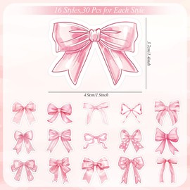 Generic AnyDesign 480Pcs Pink Coquette Bow Stickers 16 Styles Watercolor Cute Bowknot Self-Adhesive Sticker Decals for Water Bottles Laptop Scrapbook Luggage Decor
