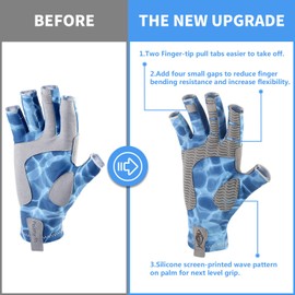 Palmyth UV Protection Fishing Fingerless Gloves UPF50+ Sun Gloves Men Women for Kayaking, Hiking, Paddling, Driving, Canoeing, Rowing (Water Wave, X-Large)