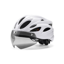 Bike Helmet, CPSC/CPC Bike Helmet for Adult Men Women with Magnetic Goggles&Led Back Light Cycling Helmet Adjustable (White)