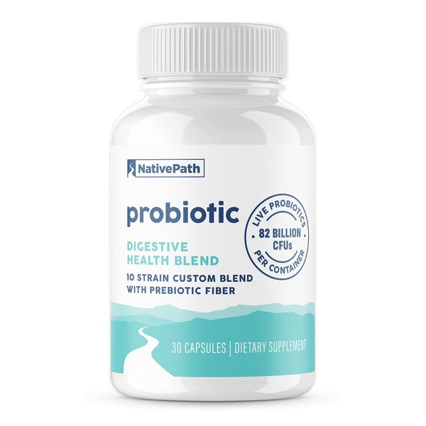 NativePath Daily Probiotic, 10-Strain Custom Blend Probiotics Supplement for Men and Women, 82 Billion CFUs - 30 Count
