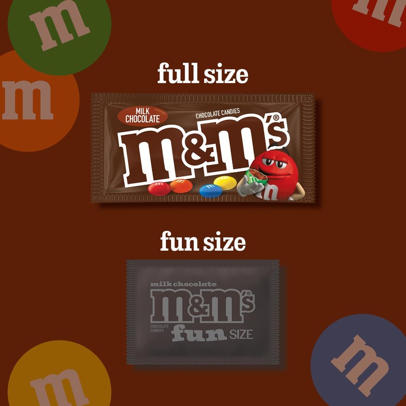 M&M'S Milk Chocolate Candy, Full Size 1.69 oz Bag, Pack