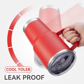 Cool Yoleb 30 oz Tumbler with Handle and Lid, Stainless Steel Tumblers Bulk Double Wall Vacuum Insulated Travel Mug Leak Proof Cup Keep Drinks Cold and Hot Red, 4 Pack