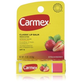 Carmex Bálsamo labial hidratante Click-Stick SPF 15 fresa 0.15 oz (paquete de 3)