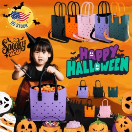 Spooky Halloween EVA Tote Handbag Custom DIY Punch Hole Bag with Ghost Pumpkin Charms Holiday Gift Tote 2025size: 18.9*4.33*11.81in, Color: HYB-C01